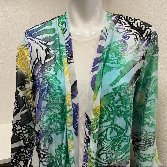 Peter Nygard Tie-Dye Jacquard Open Front Duster Cardigan | Resort Wear Sz L - Picture 3 of 7